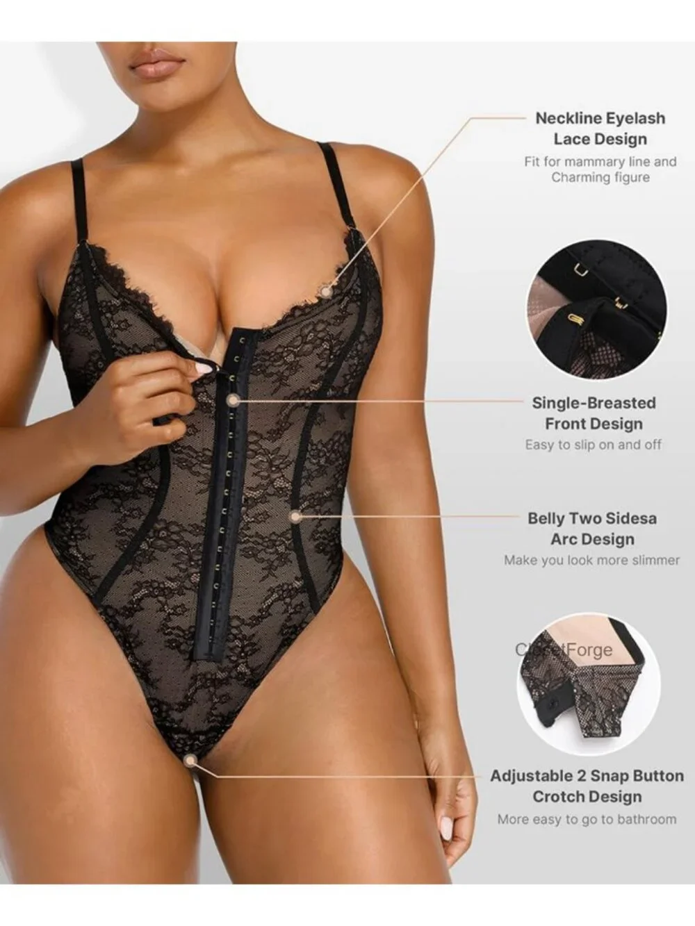 Lace Shapewear Bodysuit for Women Tummy Control Thong Backless